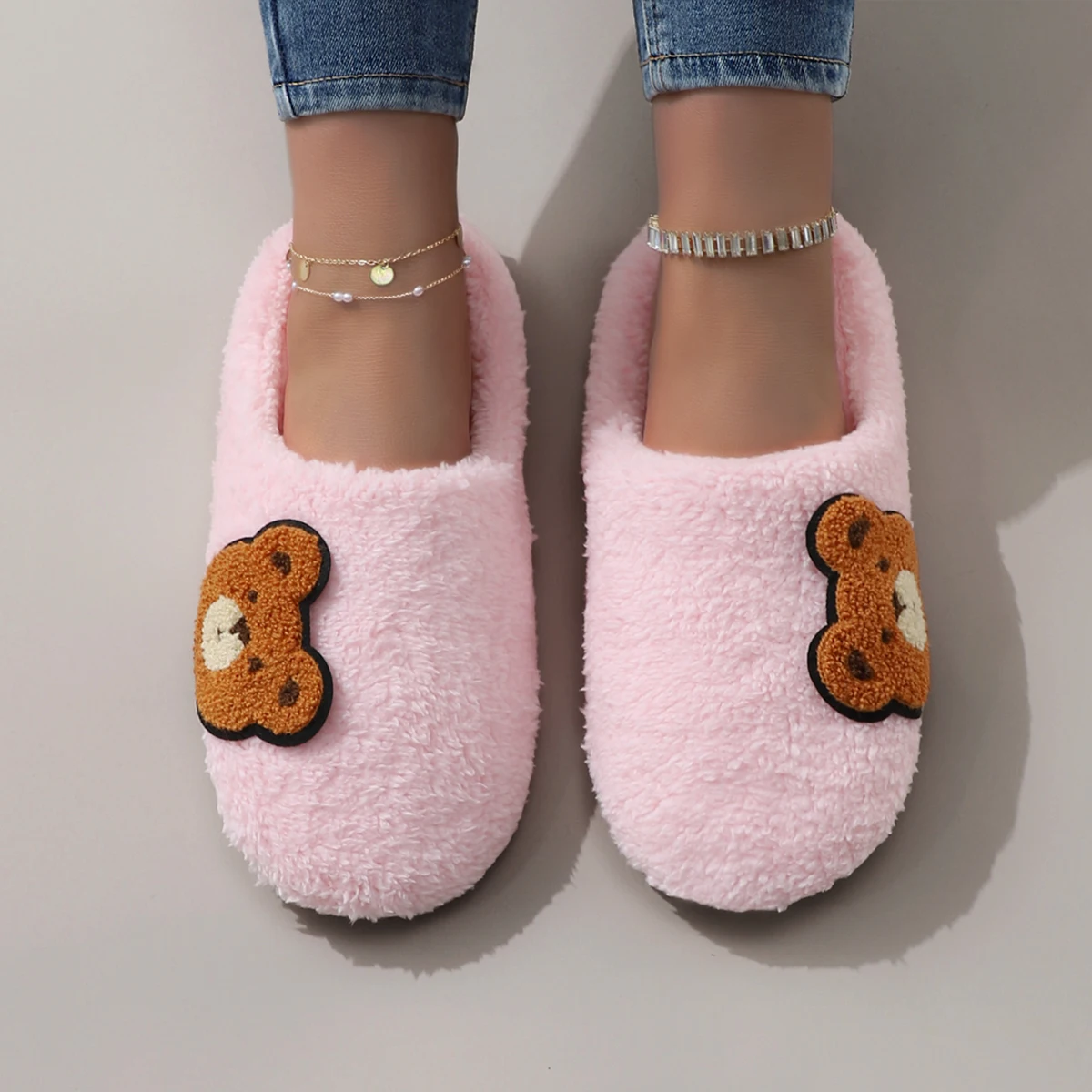 Cute Cartoon Embroidered Bear Plush Silent Soft-Soled Women's Home Slippers Floor Socks view 5