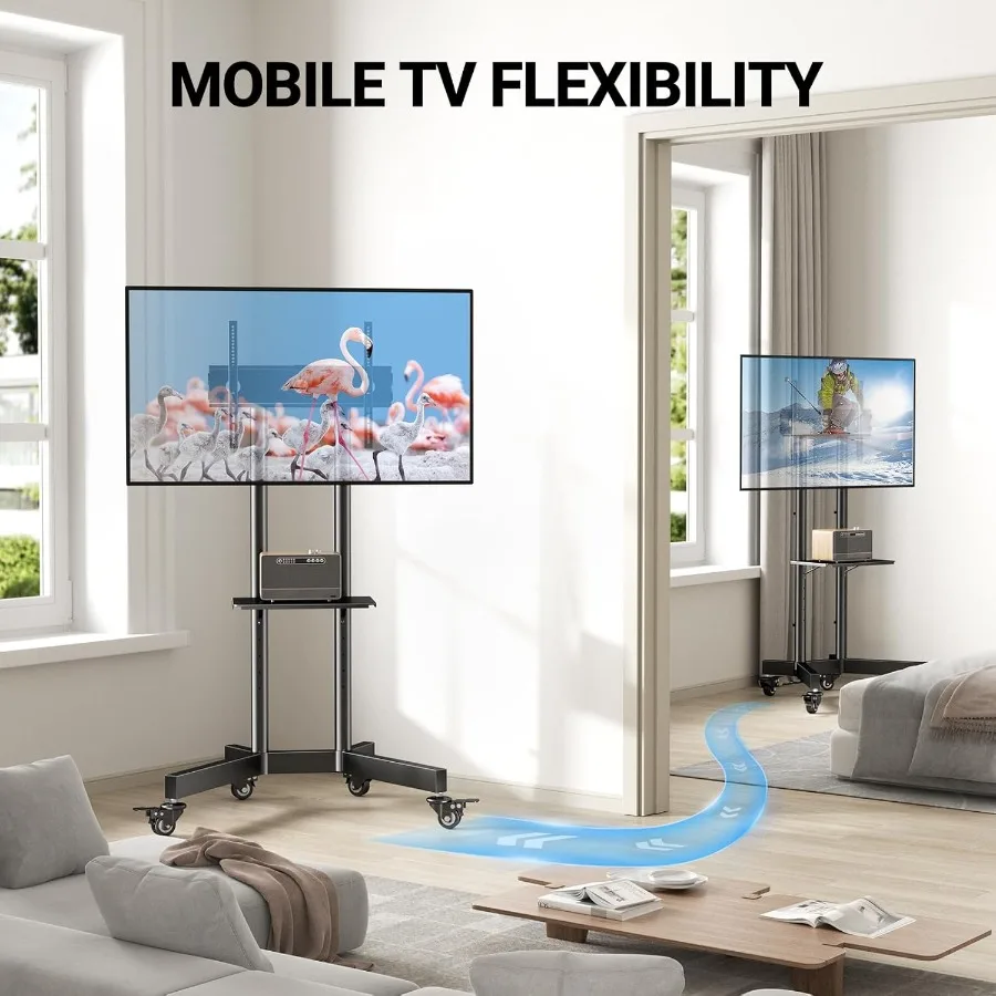 حامل تلفزيون دوار قابل للتعديل مع عجلات قابلة للقفل لأجهزة التلفاز مقاس 3285 بوصة حتى عربة تلفزيون متنقلة تصل إلى 132 رطل على عجلات مع أجهزة الكمبيوتر المحمول Sh