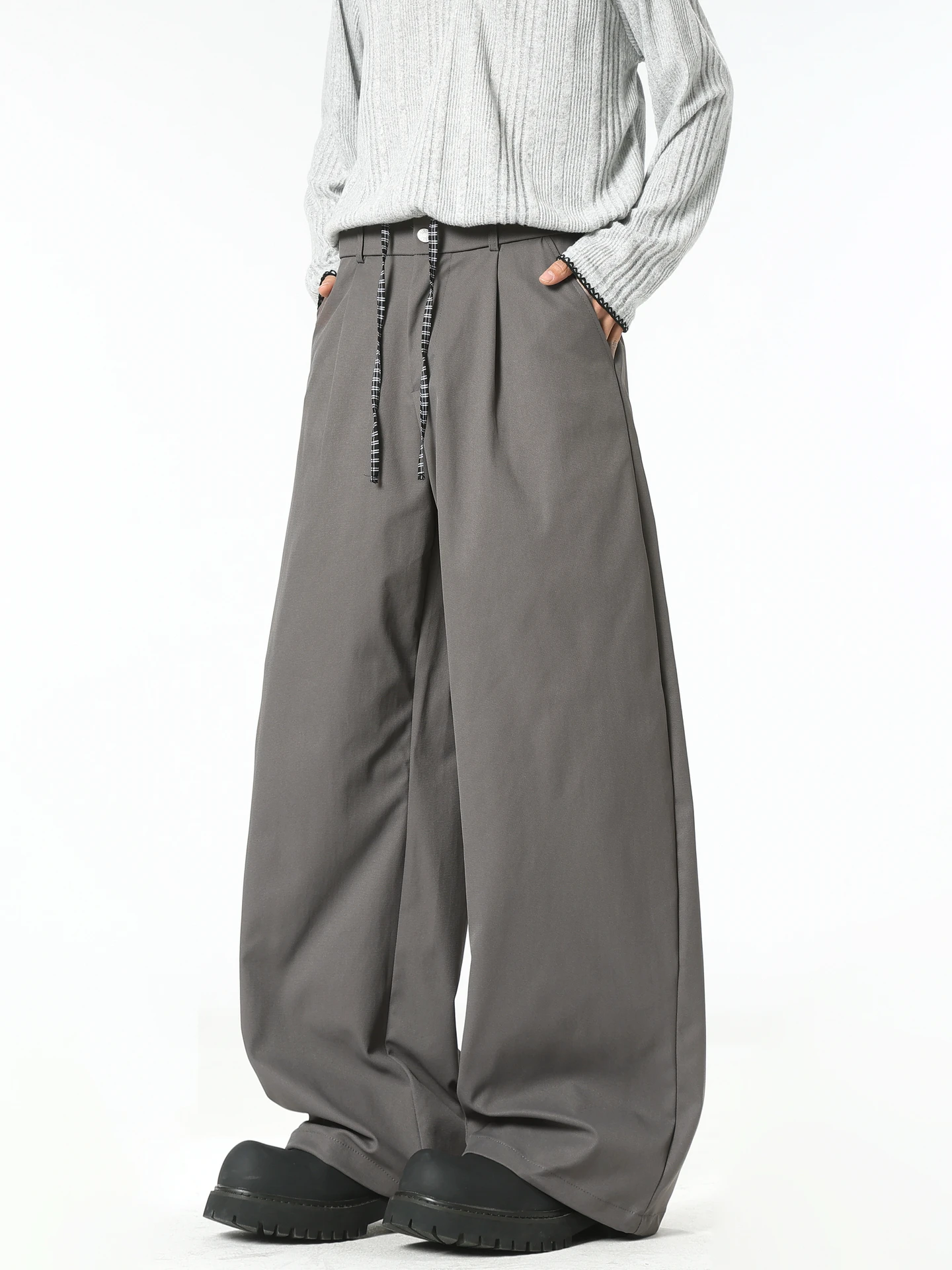 

Casual American Sle Loose Men's Pants Drapey Dstring Elastic Wide Leg Streetwear Spring Youth Wear Resistant to Wear