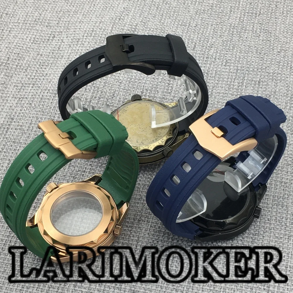 LARIMOKER 41mm Cassa per orologio con lunetta rosso bordeaux Cinturino in silicone con vetro zaffiro bombolato per movimento NH34 NH35 NH36 PT5000 ETA2824