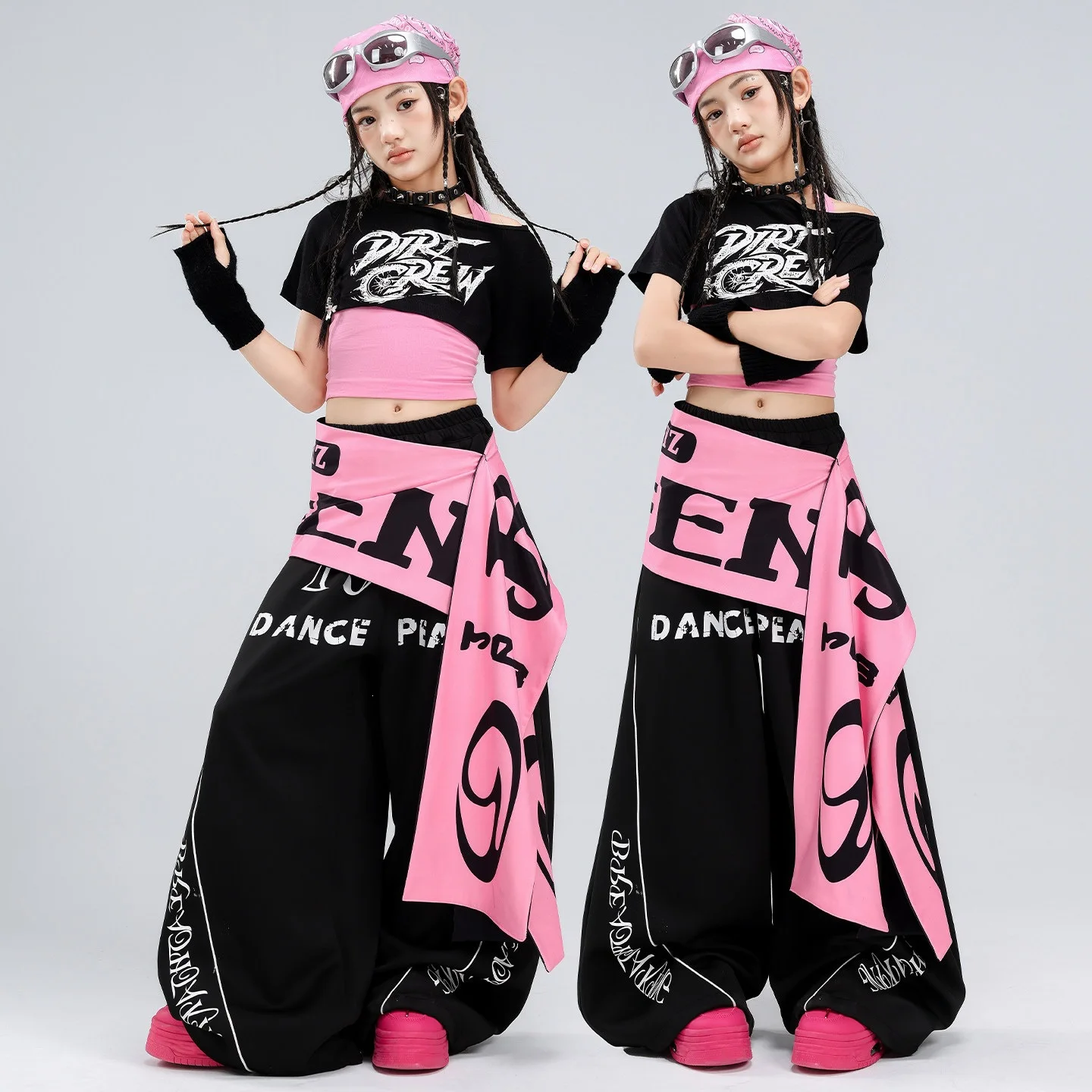 Girls K-pop Black Pink Crop Top Hip Hop Top Street Dance Loose Pants Jazz Costume Child Clothes Sets Kids Girl Group Streetwear