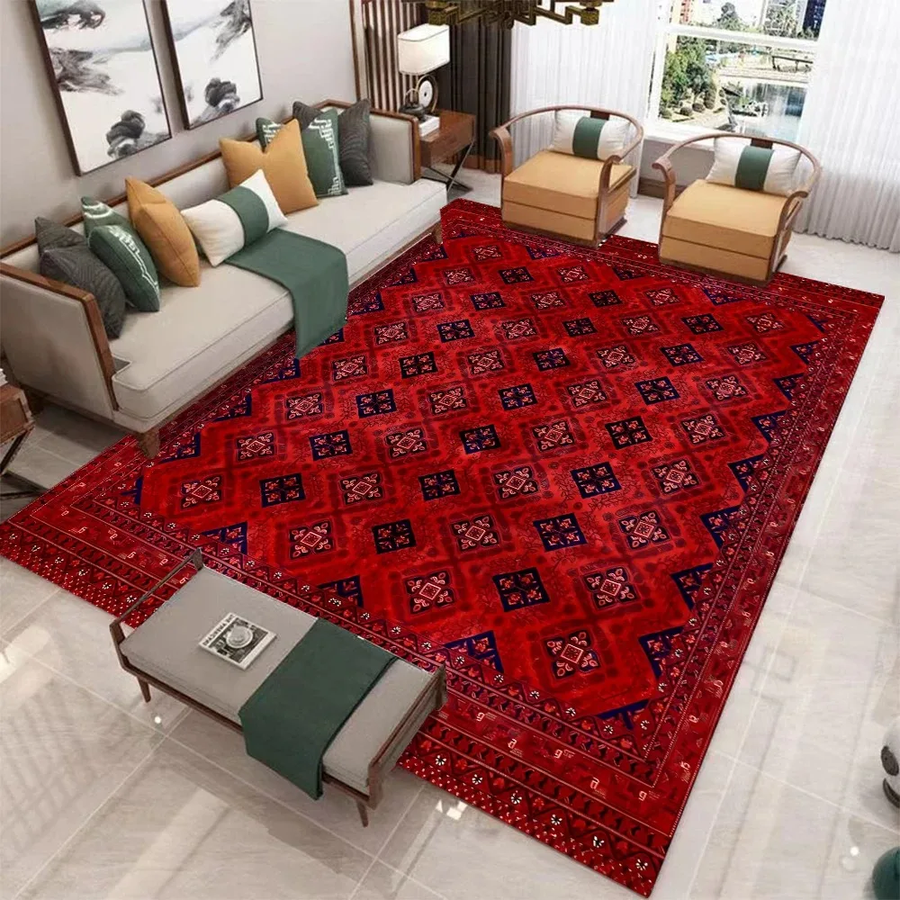Luxury Red Persian-Turkish Print Carpet Living Room Sofa Rug Bedroom Rug Lounge Hallway Kitchen Dining Table Mat Christmas Gift