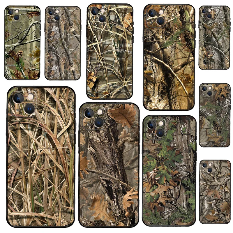 Hunting Camo Case For iPhone 13 11 12 14 15 16 Pro Max XR XS X Plus 13 Mini Bumper Cover Capa