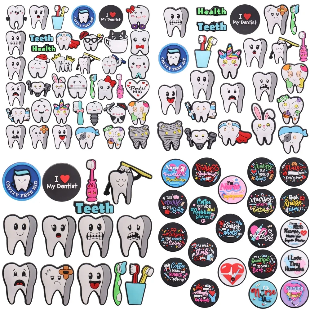 

14-40PCS Cartoon Teeth Health Dentist Nurse Day Cavity Free Kid Toothbrush PVC Shoe Charms Sandals Shoes Decoration Accessories