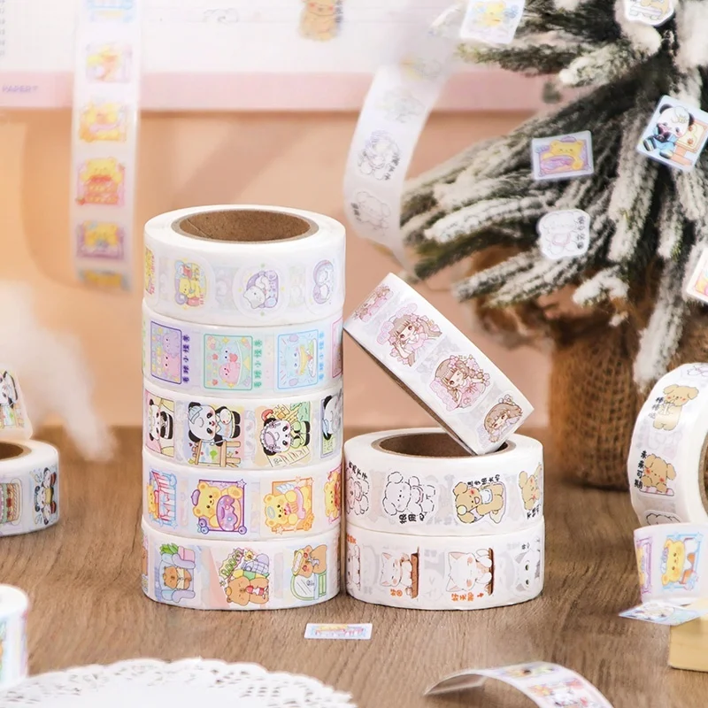 Contain Random Items, Cute Cartoon Animal Roll Seal Sticker Set, 1/8/24 Rolls, Kawaii Pastel Decorative Stickers for Journal