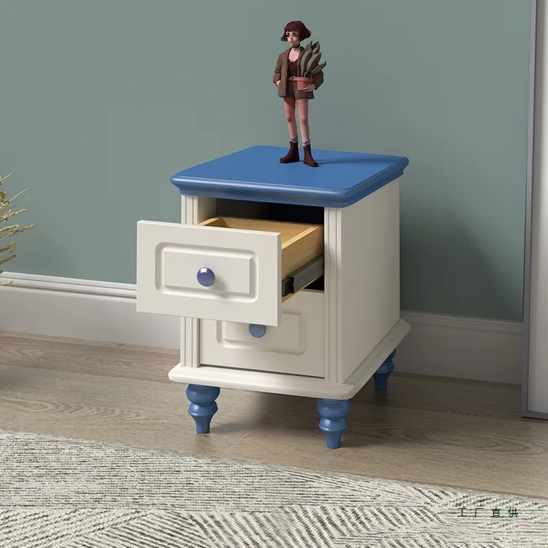 

Full solid wood bedside table children's bedroom bedside table student small cabinet boy blue 15/25/35 cm