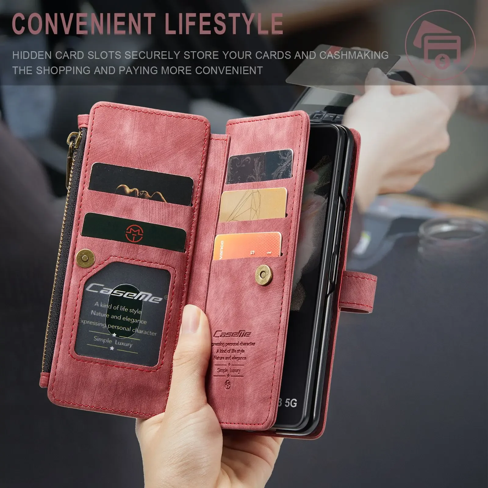 Leather Multi-Function Card Zipper Bag Phone Cases For Samsung Galaxy Z Fold 3 4 5 6 Case Retro Card Wallet Z Fold6 Fold5 Cover