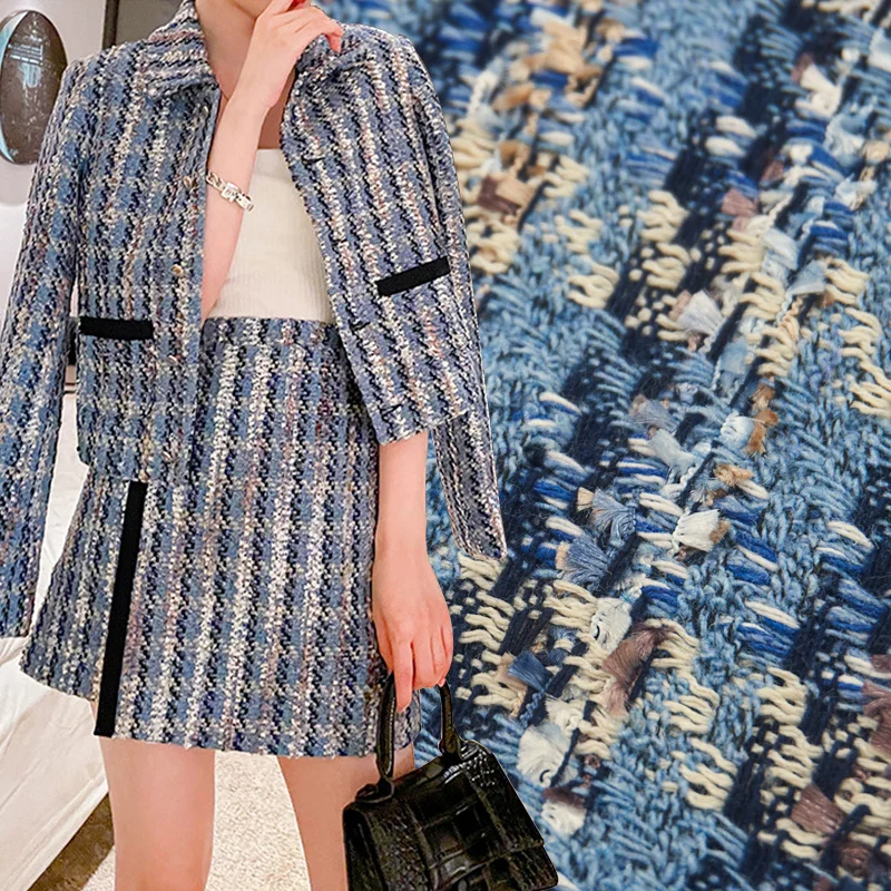 

Blue Tassel Fashion Tweed Fabric For Coats Tissus Au Mètre Costura Tela Ткань ドレス 드레스 Vestidos African Dress Sewing 트위드 ツイード