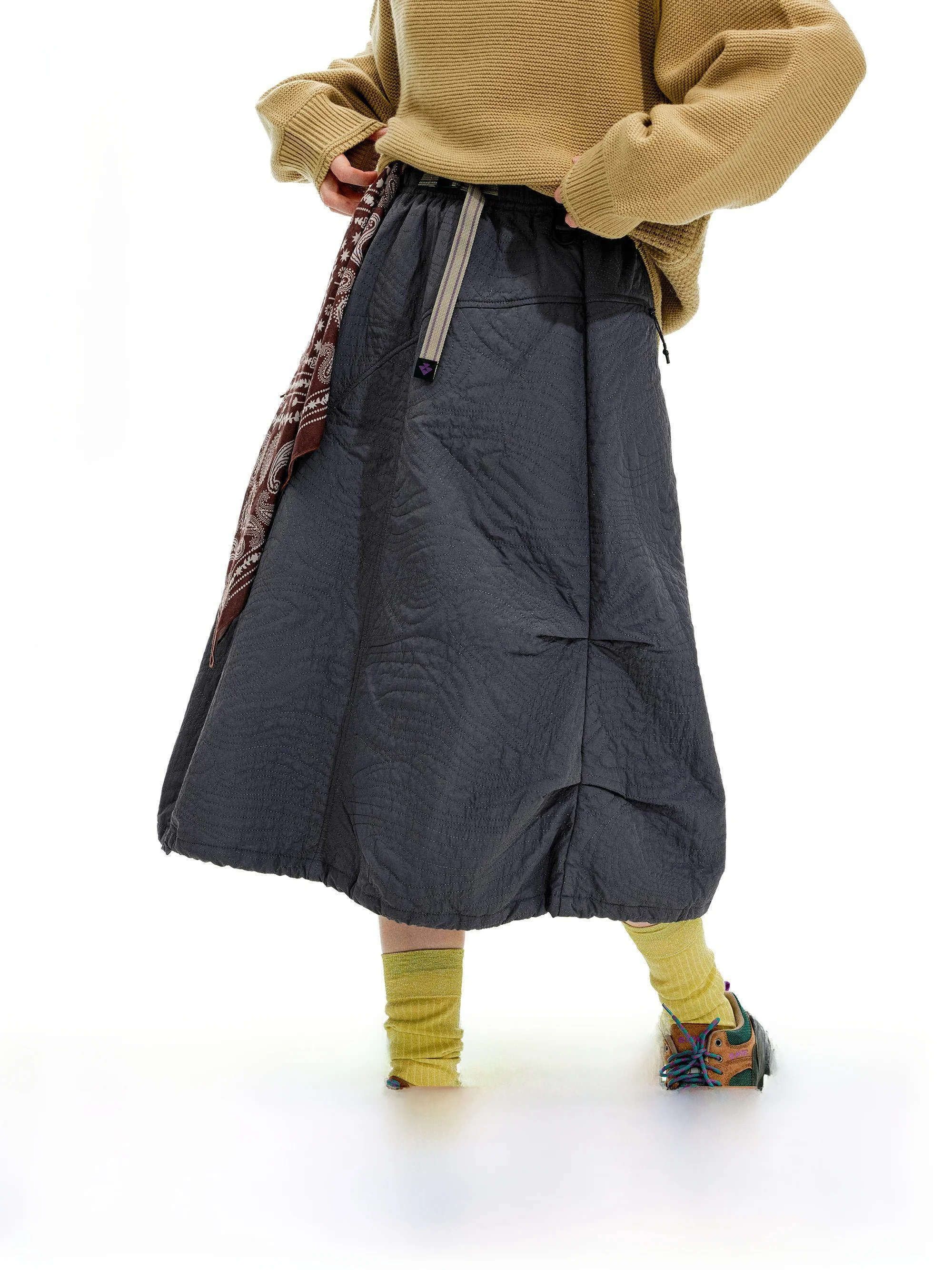 

NOTHOMME Outdoor Half-length Skirt with Color Block Weaving Belt Irregular Cotton Quilting Women's Fashionable Casual Pants