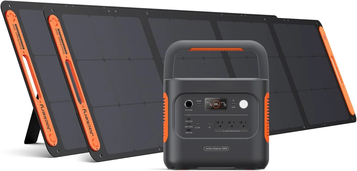 Solar generator 2000 v2, equipped with 2x200W solar panels, 2042Wh/2200W LiFePo4 USB-C PD 100W fast charging