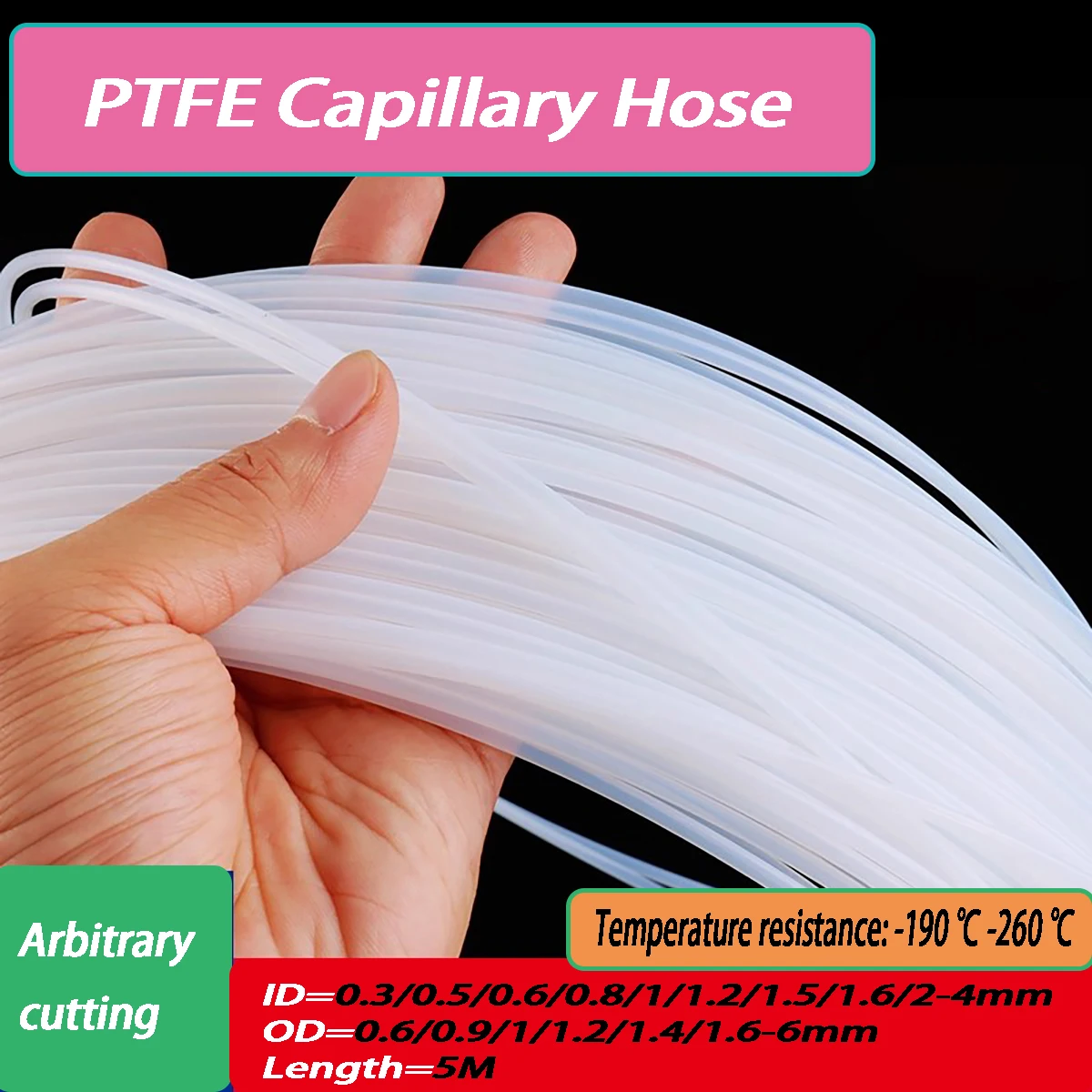 

PTFE Tube ID 0.3/0.5/0.6/0.8/1/1.2/1.5/1.6/1.8-4mm Capillary Insulated Hose Rigid Pipe Temperature Corrosion Resistance
