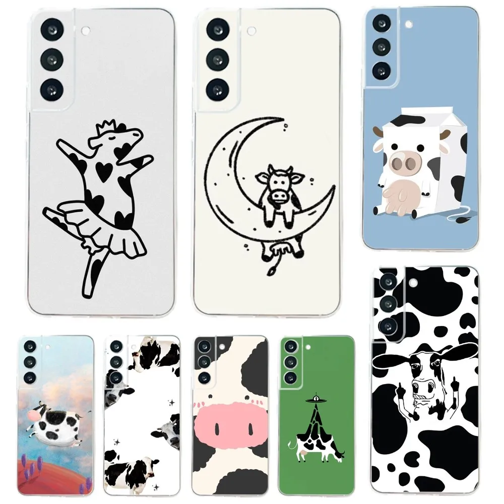 Cartoon Dairy Cattle Cow Phone Case For Samsung Galaxy A71,70,52,51,40,31,A50,30S,21S,Note20ultra Transparent Cover