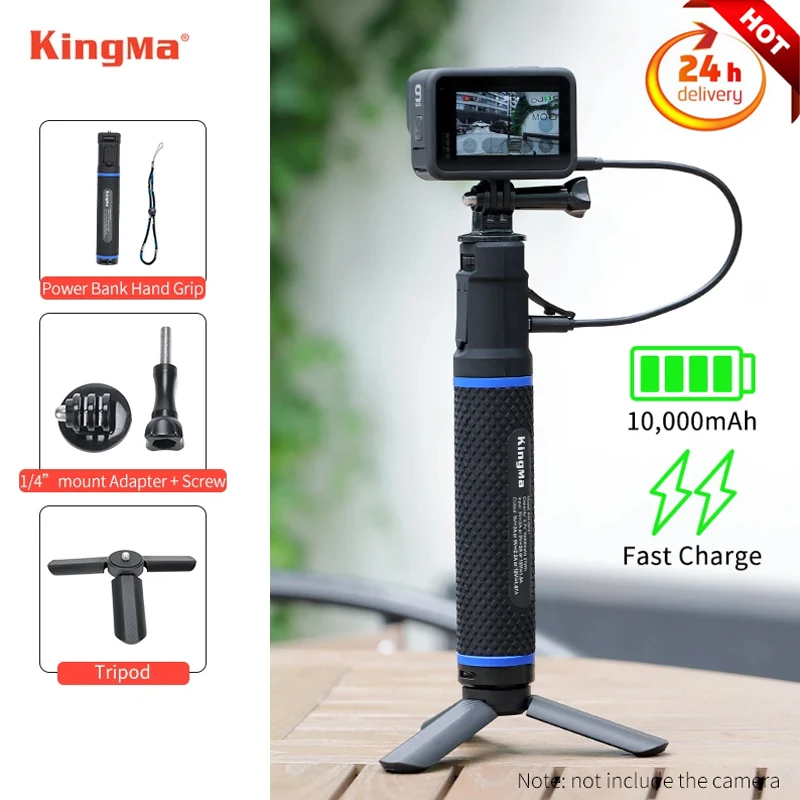 KingMa 10000mAh Mobile Power Supply Charging Selfie Stick for GoPro Hero 20W PD/QC Fast Charge Power Bank Battery Hand Grip