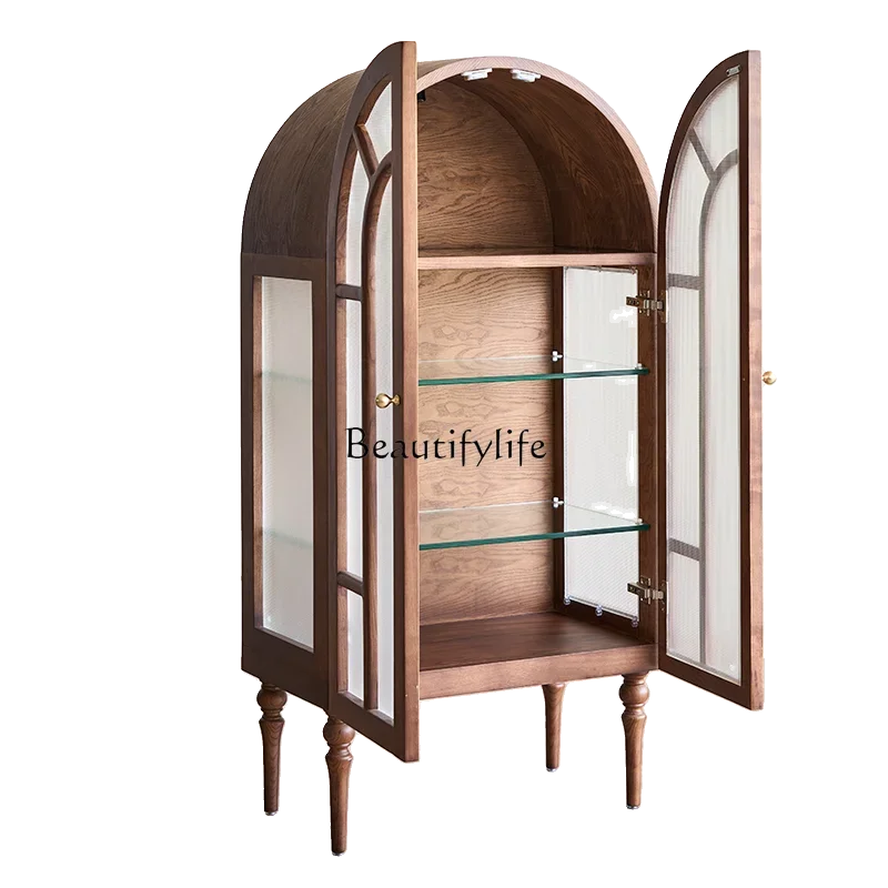 

LFrench retro solid wood dining side cabinet small apartment living room display chest