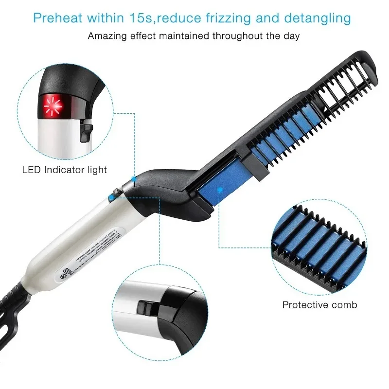 Multifunctionele Quick Hair Baard Stijltang Mannen Haar Rechttrekken Flat Iron Verwarmde Haar Kam Elektrische Mannen Haar Baard Styler