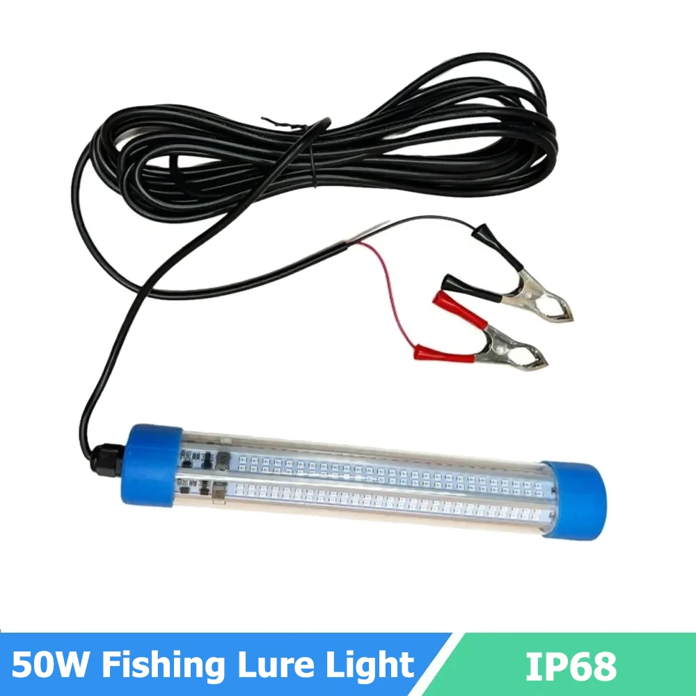 Underwater Fishing Lure Light With 5M Cord 50W LED Fishing Floodlight Waterproof White/Green/Blue Light Fish Attracting Lamp