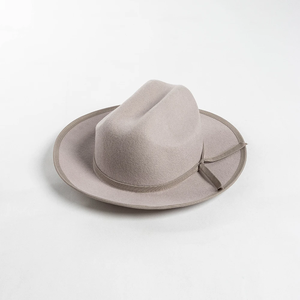 Sombrero Fedora de fieltro de lana 100% ala corta con lazo de cinta