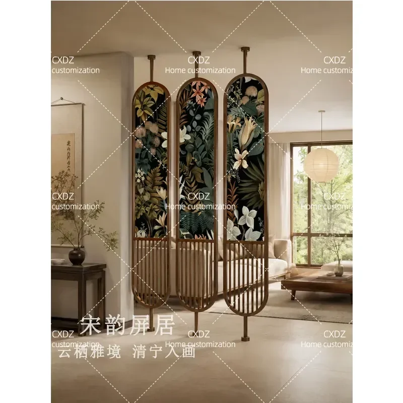 Solid Wood Rotatable Screen Partition for Living Room Entrance Tea Room Doorway Divider Blocking Hall View Grille Design