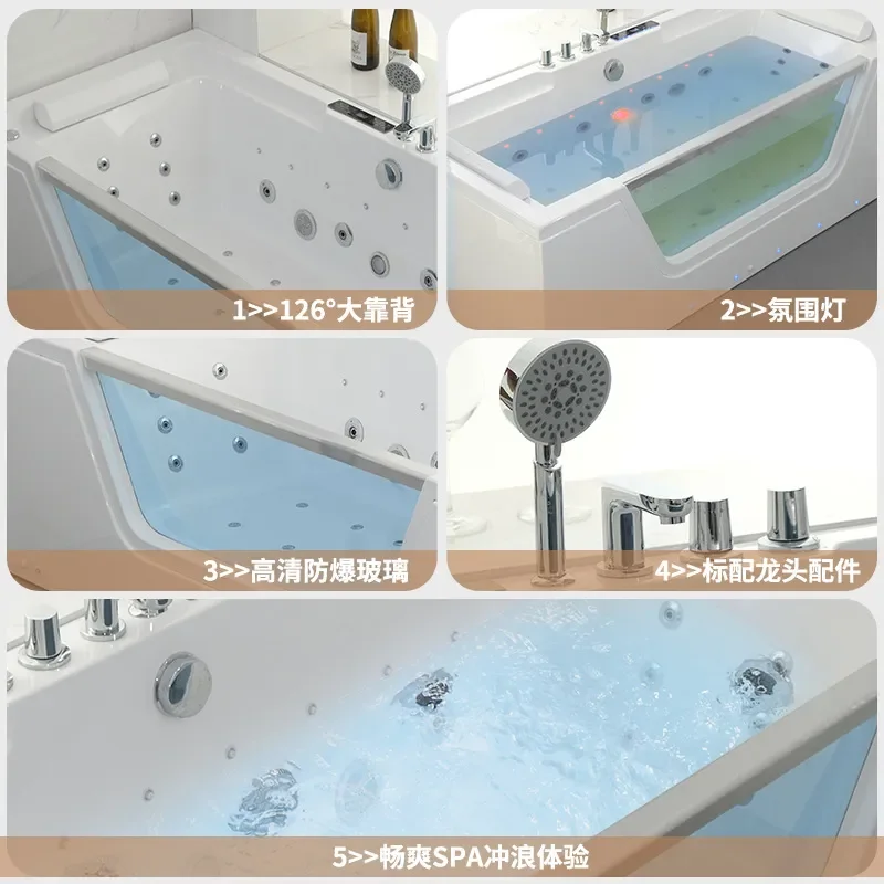for Glass Bathtub Massage Surf Tub Acrylic Thermostatic Heating Ambient Light Spa Machine Spa Bubble Light Luxury