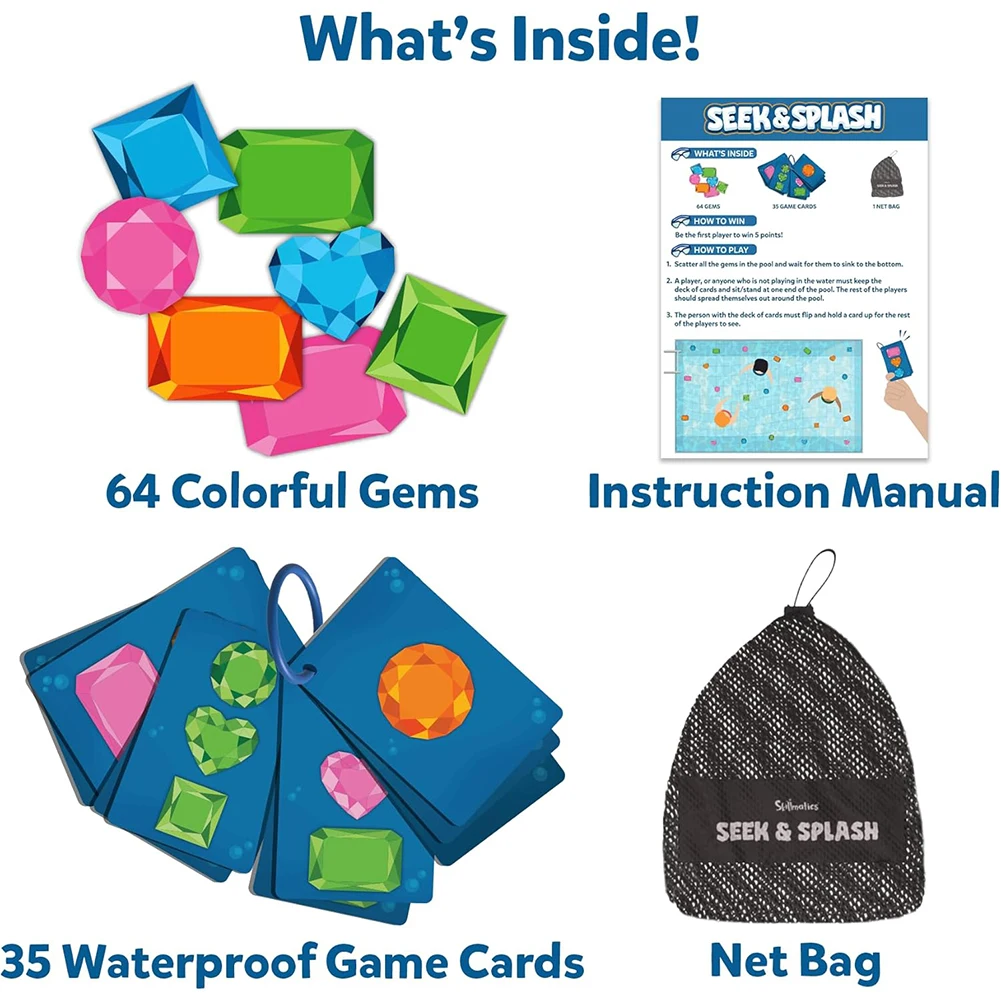 1/2 Juego de gemas coloridas subacuáticas para piscina, gemas de buceo, juguete para piscina, incluye 64 gemas coloridas, juegos de piscina de verano, actividades al aire libre