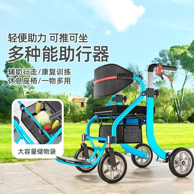 Rollator Walker Foldable Elderly Mobility Aid With Seat Wheels Portable Walking Aid For Seniors Outdoor Travel