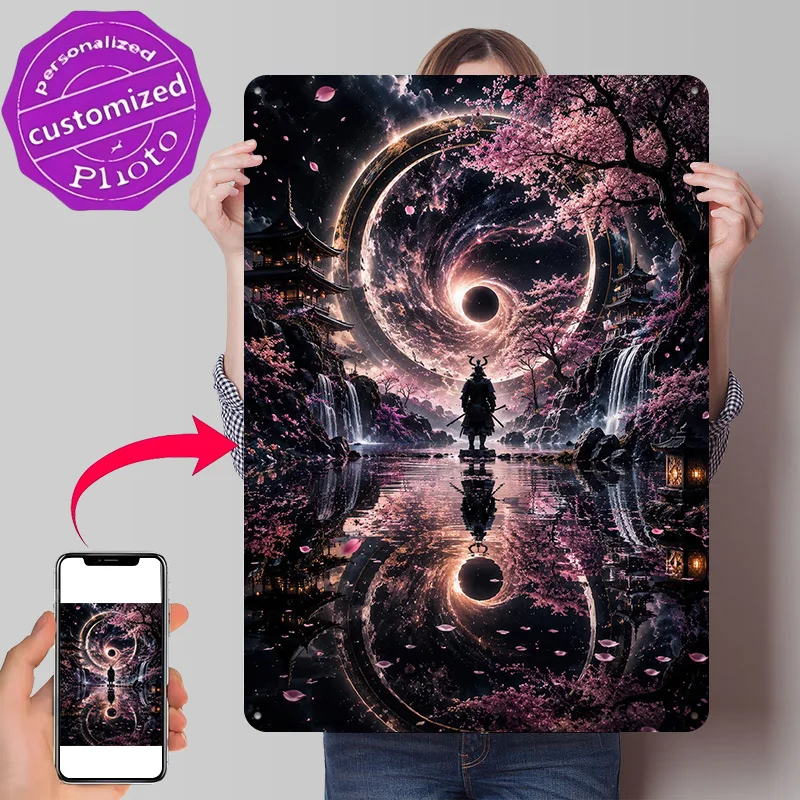 Samurai in a Cosmic Cherry Blossom Landscape Metal Poster Perfect Gift for Fans Lovers Customized Wall Art Metal Sign for Decor