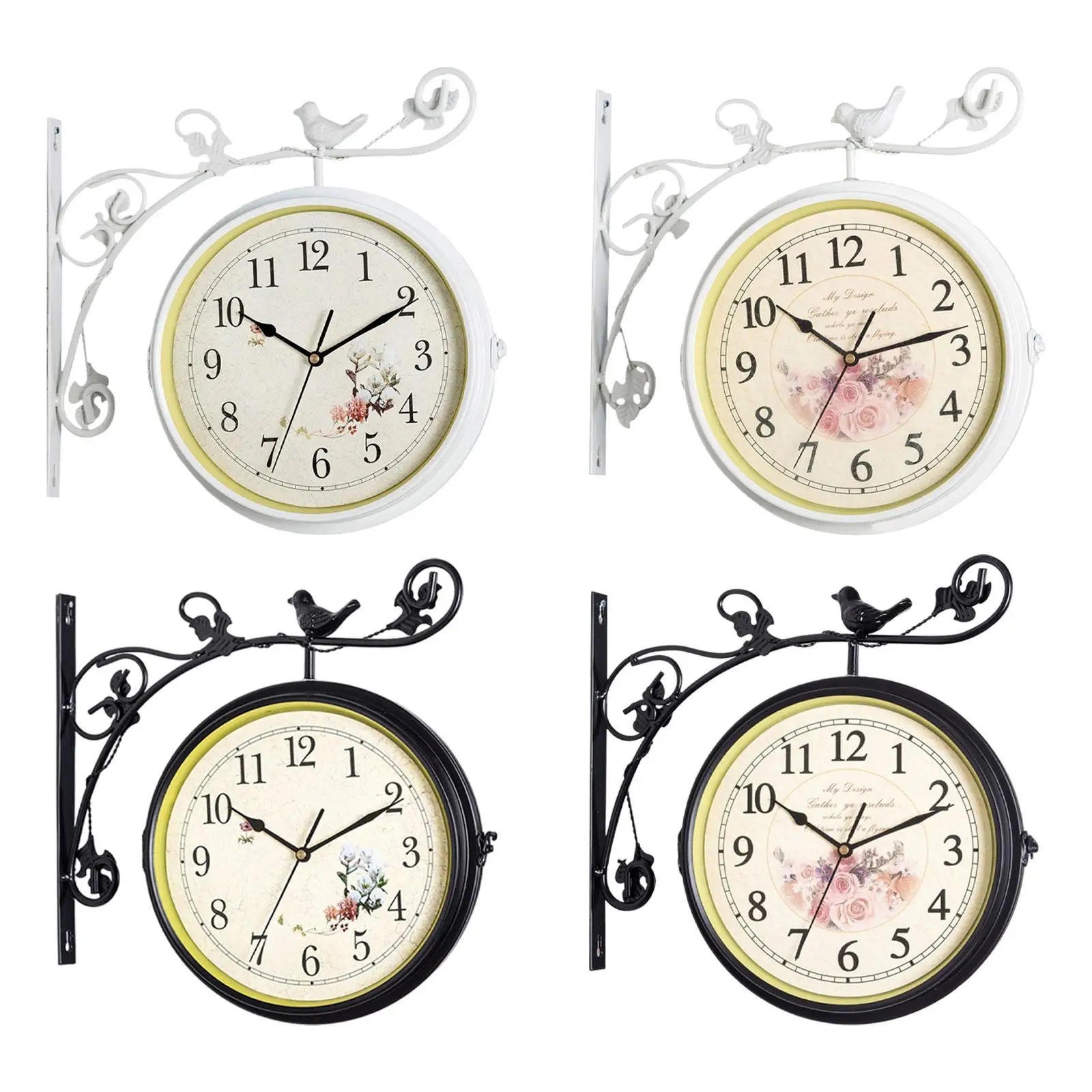 Double Sided Wall Mounted Clock Silent Wall Decoration Station Clock Dial Diameter 10 inch for Hallway Balcony Patio Home Office