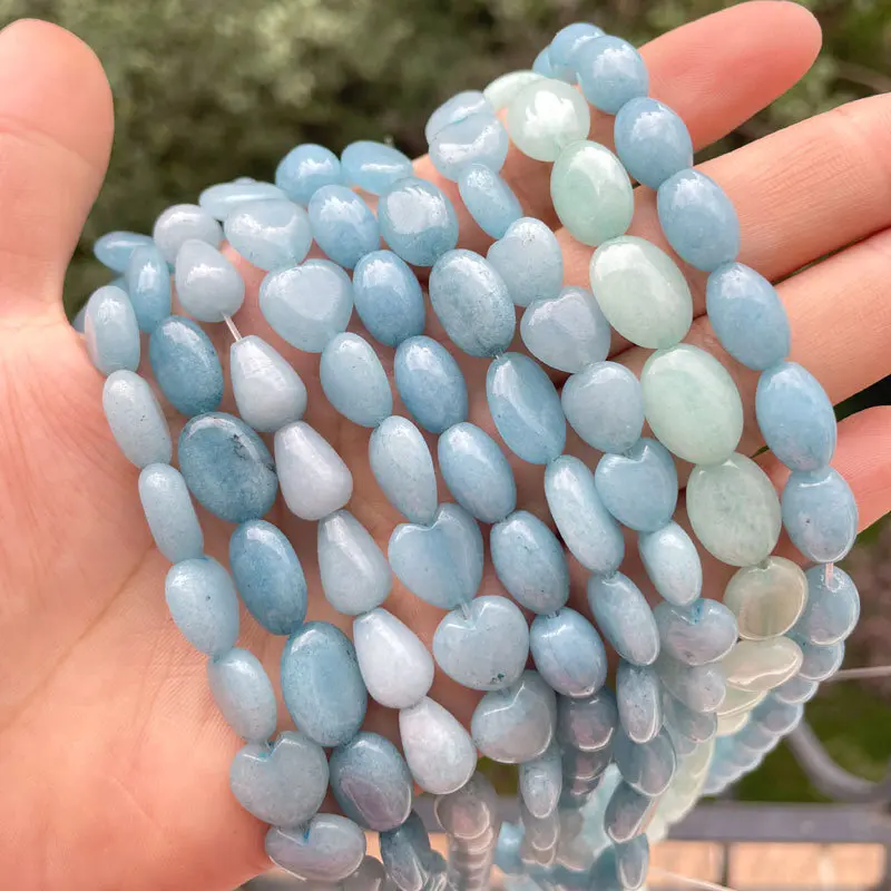 Oval Heart Olivary Teardrop Aquamarines Jades Stone Spacer Beads for DIY Accessories Charm Bracelet Necklace Jewelry Making 15\