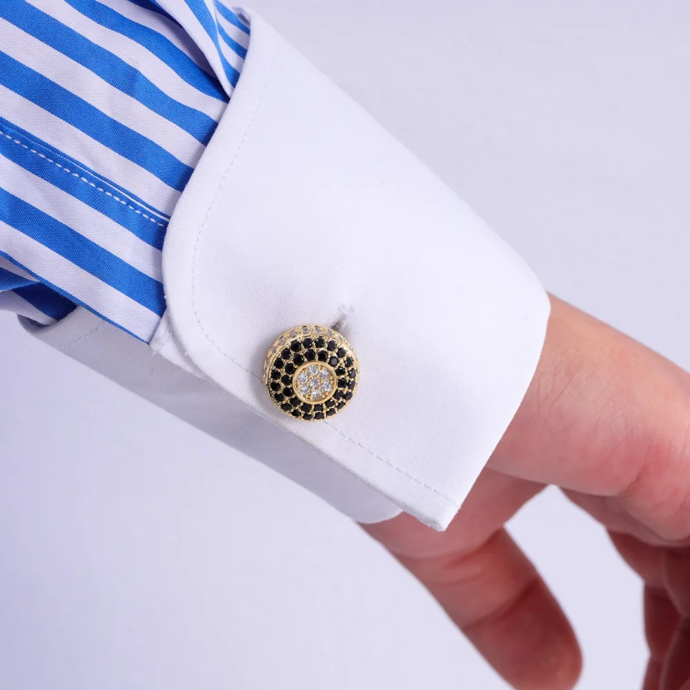 Multi Colored Full Diamond Round Cufflinks with French Studs Business Dress Shirt Cuff Accessories Men's Suit Banquet Decoration