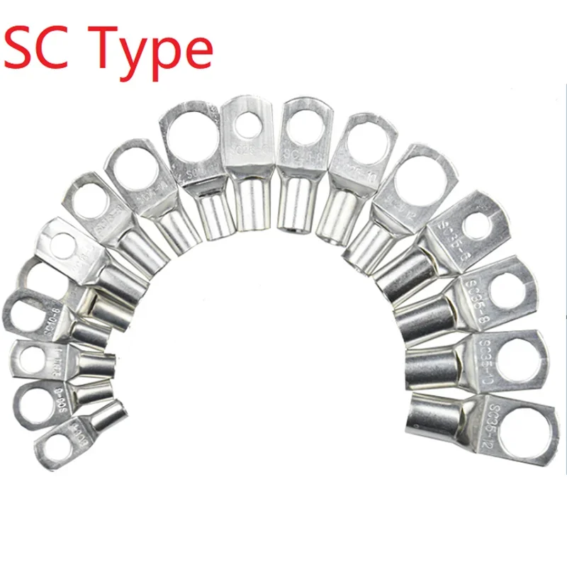 5Pcs SC Type Wire Nose Terminal SC6 SC10 SC16 SC25 SC35 SC50 SC70 SC95 Bare Copper Battery Block Lugs Hole Crimp Wire Connectors