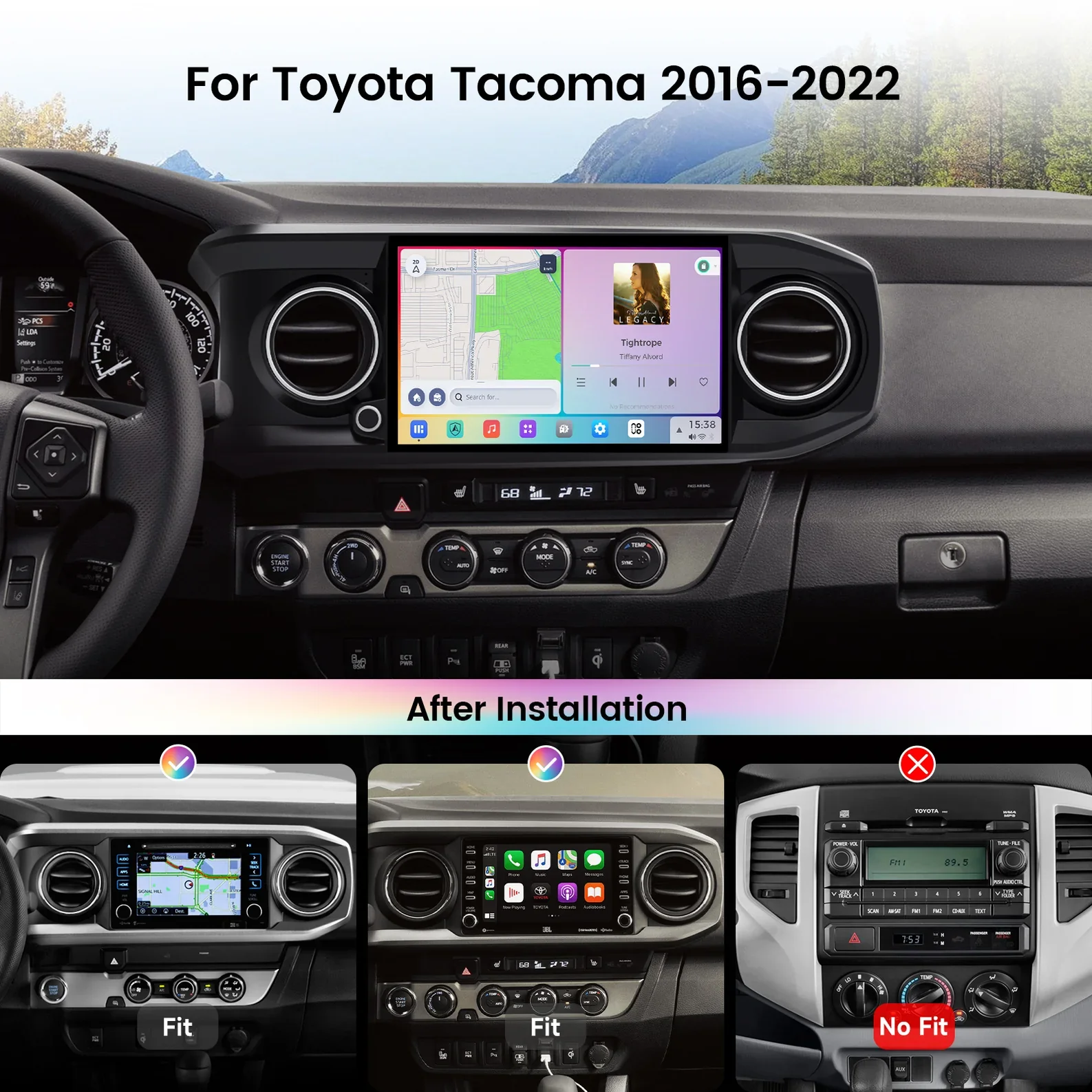 Dasaita 2 Din Android Car Radio GPS Audio Multimedia Touch Screen Head Unit Wireless Carplay Reversing Aid for Toyota Tacoma