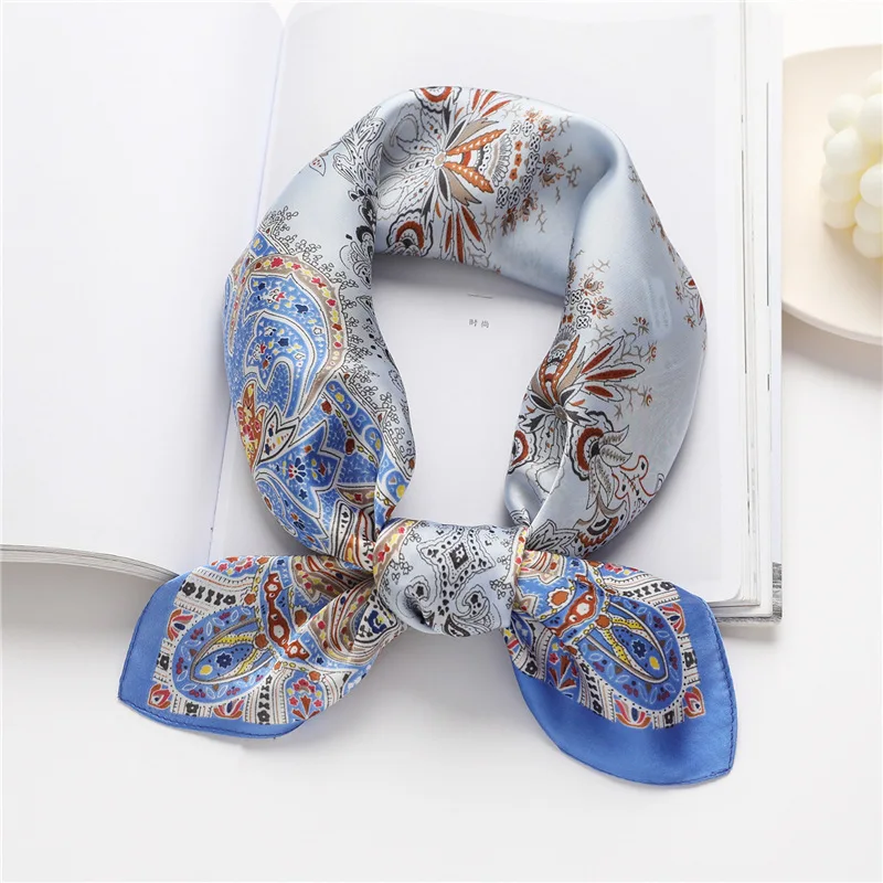 Paisley Print Bandana Head Scarves Women Silk Handkerchief Small Hijab Scarf For Ladies Satin Headband Square Neck Tie Scarfs 70