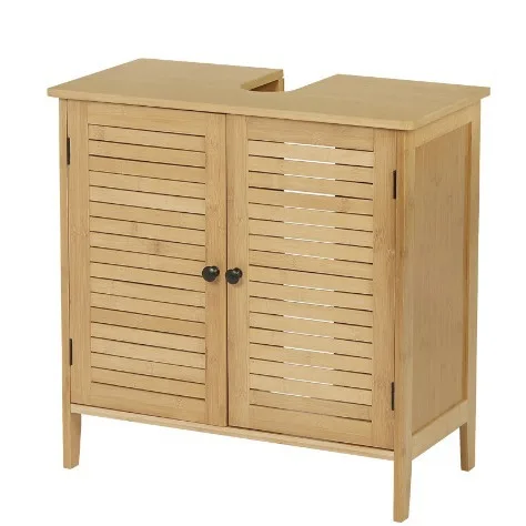 Bamboo Bathroom Cabinet with 2 Door Under Sink Locker Toilet Bedroom Simple Two Layer Storage Cabinet