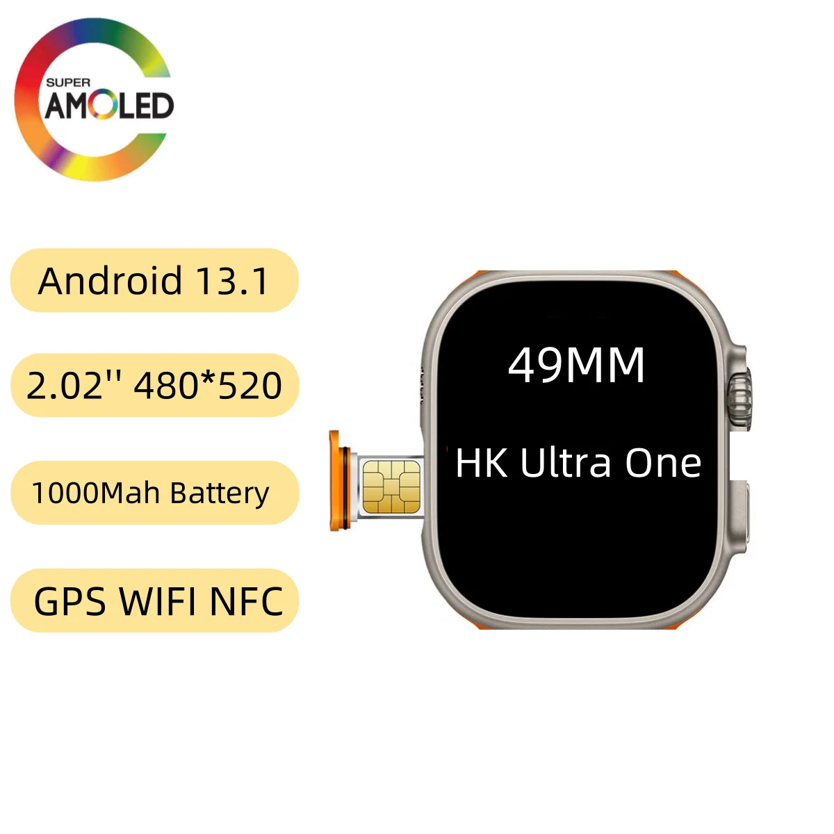 오리지널 HK 울트라 원 S9 스마트 워치 초박형 스마트워치, 카메라 포함, GPS 와이파이 지능형 AI 심박수 추적기, 구글 플레이 