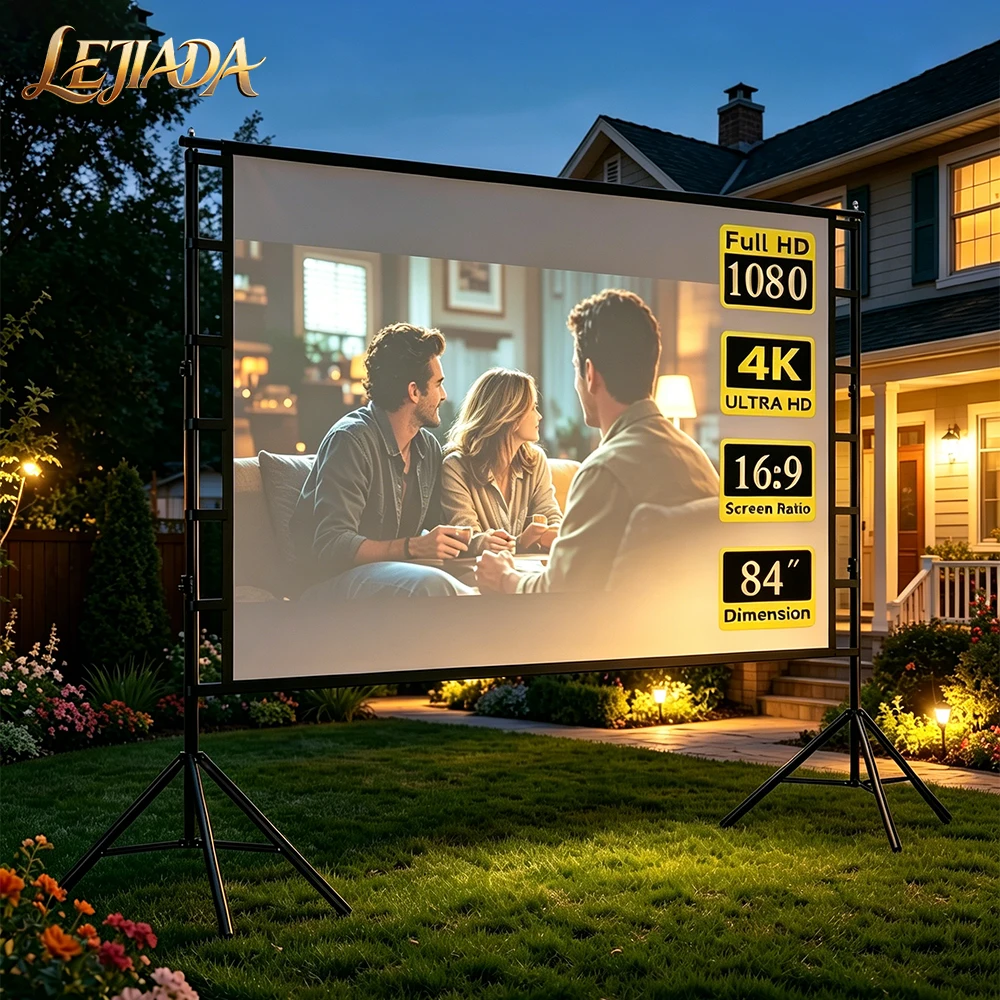 

LEJIADA 84inch Metal Double Triangle Bracket Projection Screen White Wrinkle Free 160 ° Viewing Angle Double-sided Home Theater