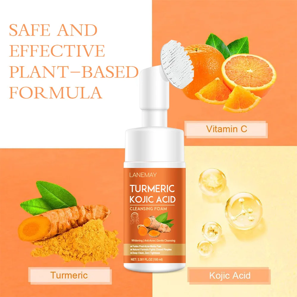 Turmeric Kojic Acid Cleansing Foam with Vitamin C – Gentle Brightening Face Wash.