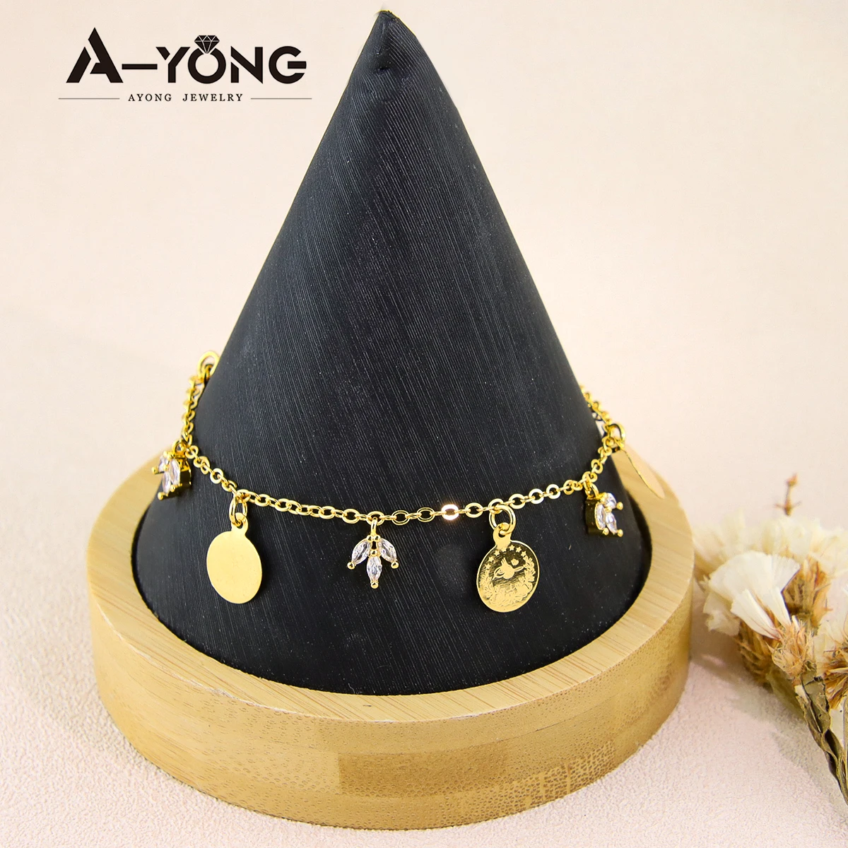 Türkische Münzen Halskette Set 21 Karat vergoldet Kupfer arabische elegante Zirkon Schmuck für Frauen Hochzeits feier Geschenke – Detail 6