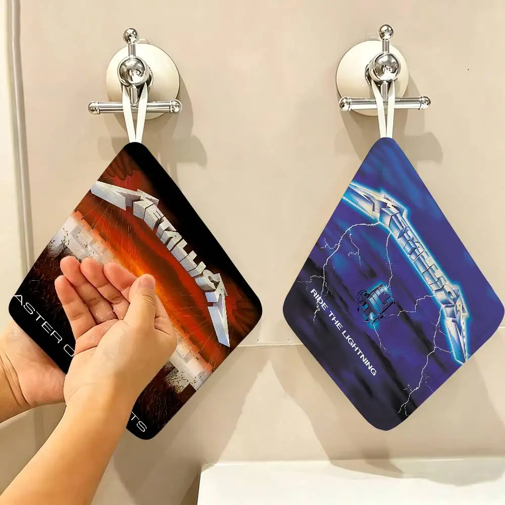 M-METALLICA Classics Band Polyester Cotton Hand Wiping Towel with Hanging Loop, Lightweight for Home and Commercial Use