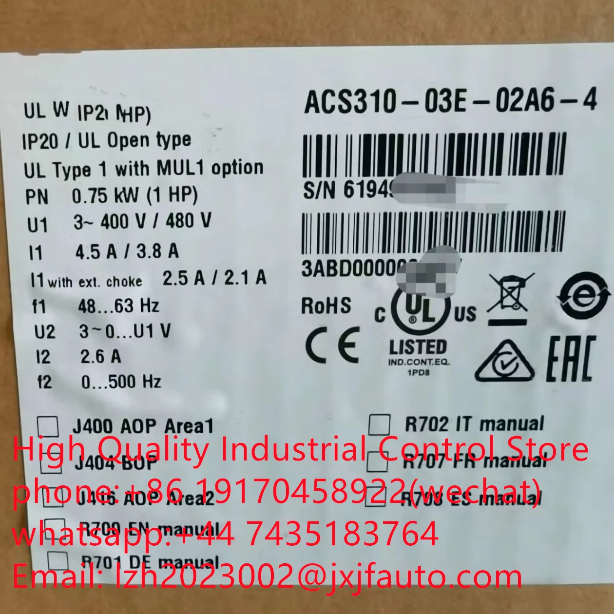 ACS310 series VFD,ACS310-03E-03A6-4, No order 3AUA0000039628