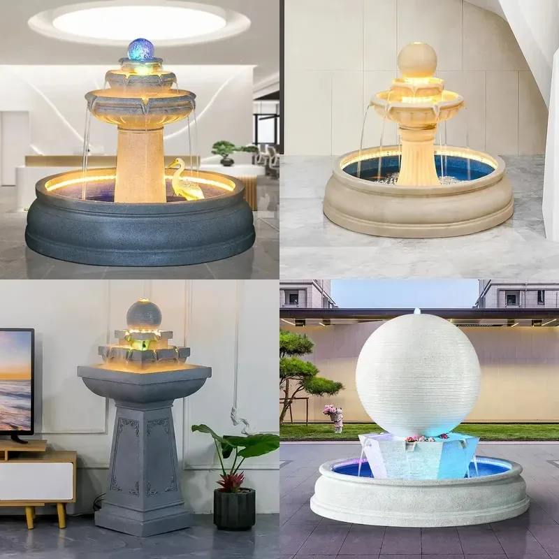 New Handmade Chinese Rockery Fountain Water Feature Ornament with Hand Painted Feng Shui Ball for Living Room Fish Tank