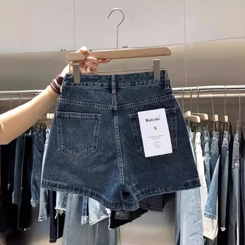 Imagen 2 del producto Pantalones cortos vaqueros de verano 2025 para mujer, pantalones cortos informales de pierna ancha de longitud media, versátiles, de cintura alta, holgados, de pierna recta