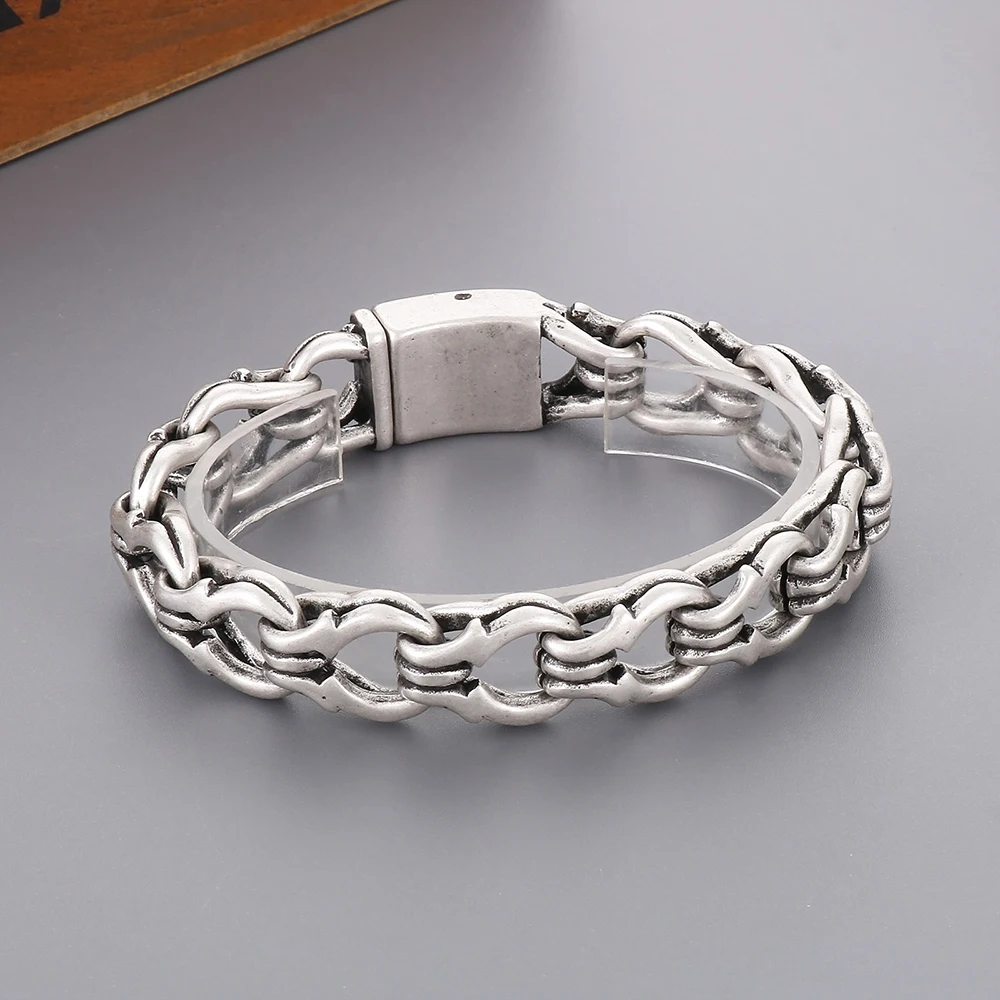 Punk Vintage Stainless Steel Braided Bracelet For Men Boys Biker Fashion Round Ground Hollowed Out Bracelets Praty Jewelry Gifts