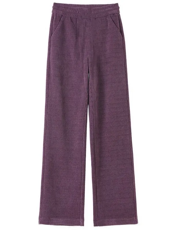 Pantalon à jambes larges en velours côtelé pour femme Pantalon droit décontracté en velours d'agneau taille haute élastique en fibre de polyester résistant t...