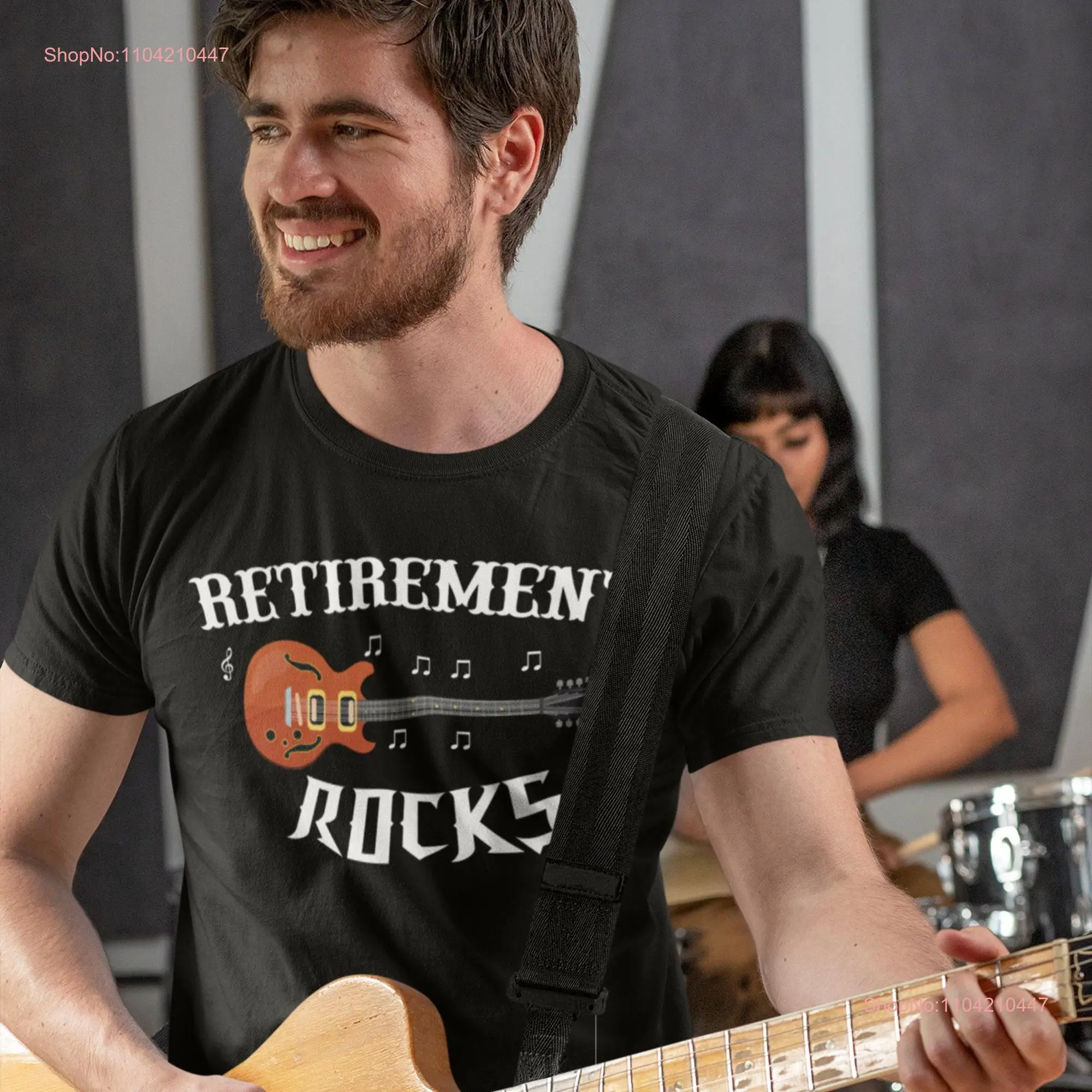 Retirement Rocks Guitar Music Cool Funny Retired Acoustic T Shirt Party Quotes Themed long or short sleeves