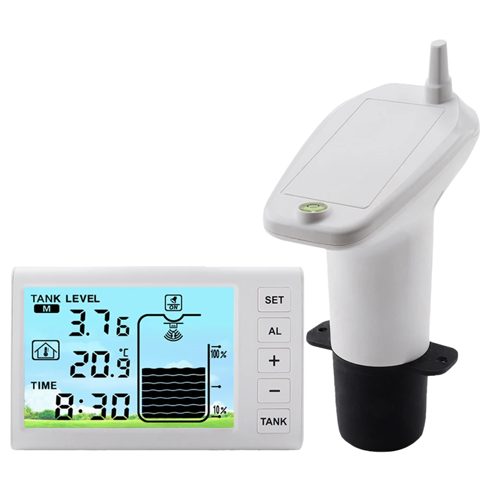 Wireless Ultrasonic Water Level Indicator Gauge W/ Temperature Sensor Time Display Ultrasonic Tank Liquid Depth Level Meter