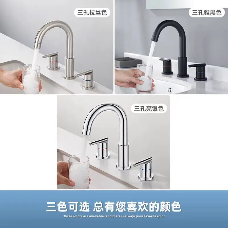 Modern Bathroom sink faucet High Quality SUS304 Stainless steel Brushed Nickel,Black,Chrome 3 Holes 2 Handles Wash basin Faucet