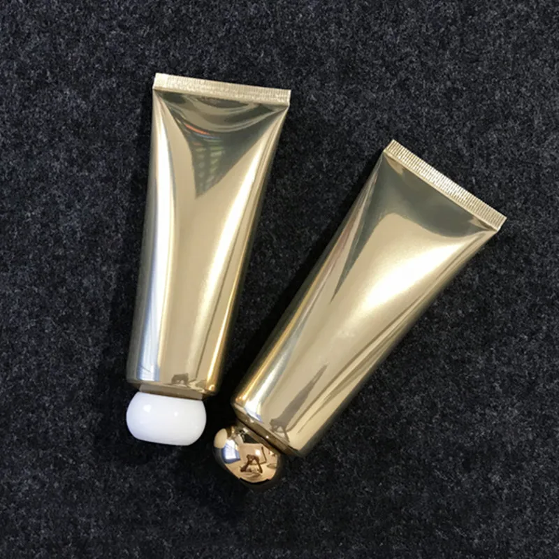 Wholesale 80ml cosmetic Soft Tubes Hose Bottles Bright Gold Aluminum Plastic Hose Eye Cream Bottles Sunscreen Lotion Bottles