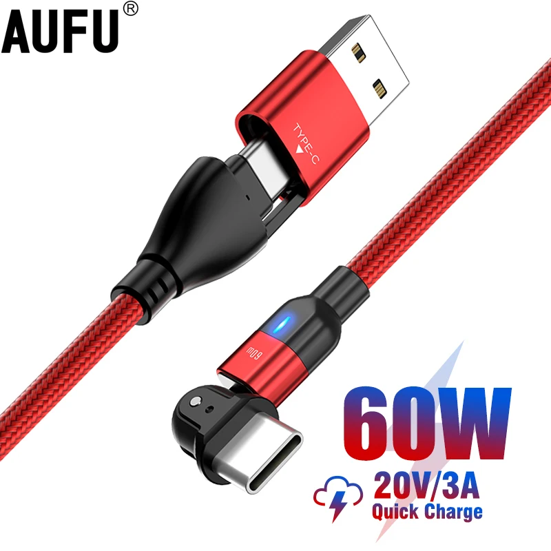 AUFU 180 Rotate PD 60W USB Type C Cable QC3.0 Fast Charge Data Cable for Macbook Samsung Xiaomi USB C Cable for Huawei P40