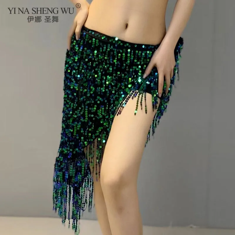 Belly Dance Waist Chain Hip Scarf Wrapped Skirt Sequin Fringe Performance Waist Skirt Lady Belly Dance Indian Dance Waist Scarf