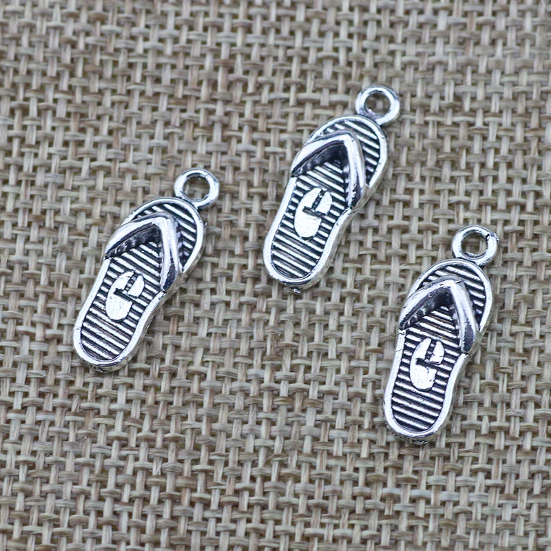 20Piece 8*21mm Antique Silver Plated Slipper Charm  DIY Flip Flops Shoe Pendant Jewelry MakingHandmade Craft